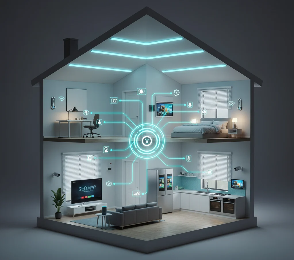 Cross-sectional view of smart home automation system